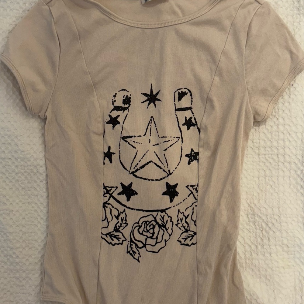 Free People Beige Star Graphic Tee